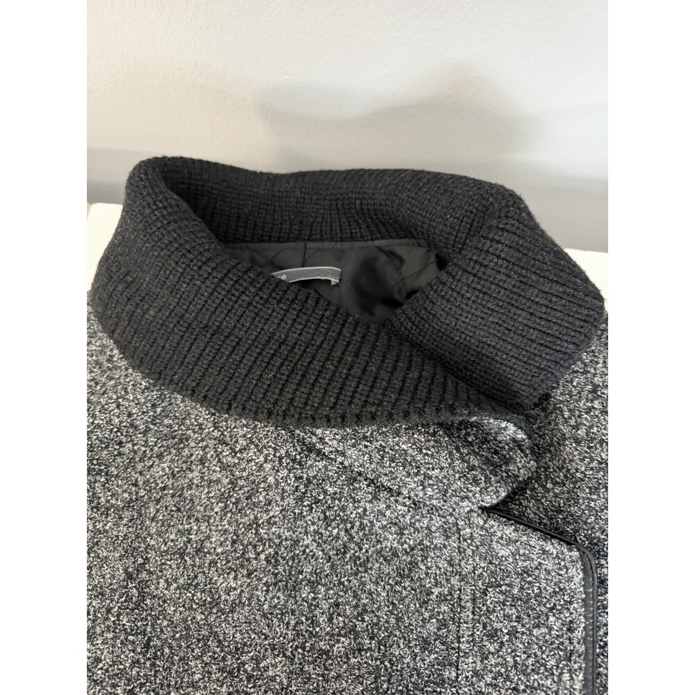 Vince Shawl Wool Blend Tweed Lamb Leather Trim Coat Womens Sz Large Jacket EUC - Picture 4 of 15